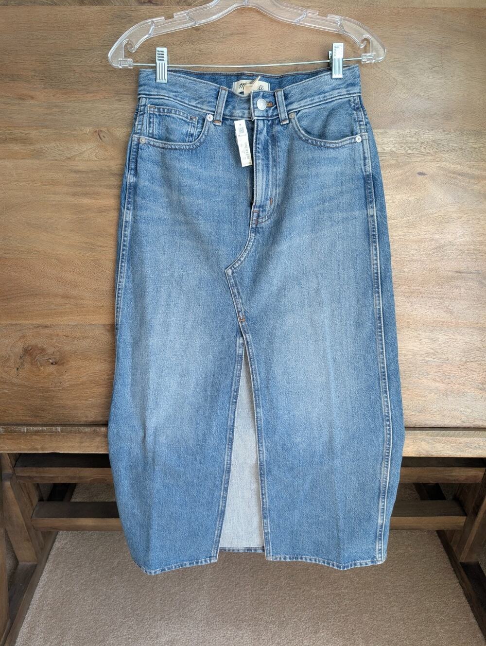 Madewell The Rilee Denim Midi Skirt Womens 24 Blue Cotton NWT